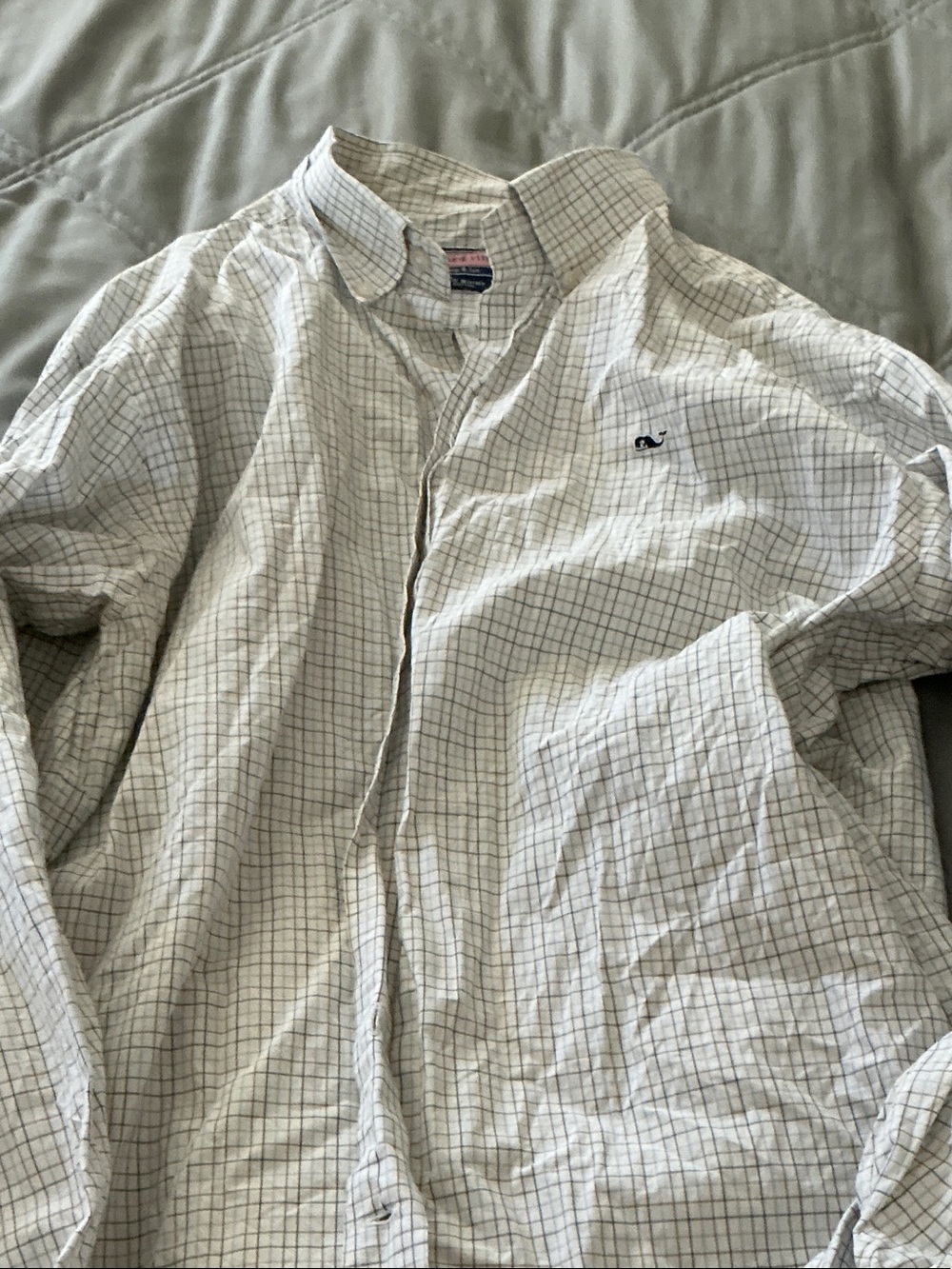 Vineyard Vines White Button-Down with Navy and Tan Grid XL